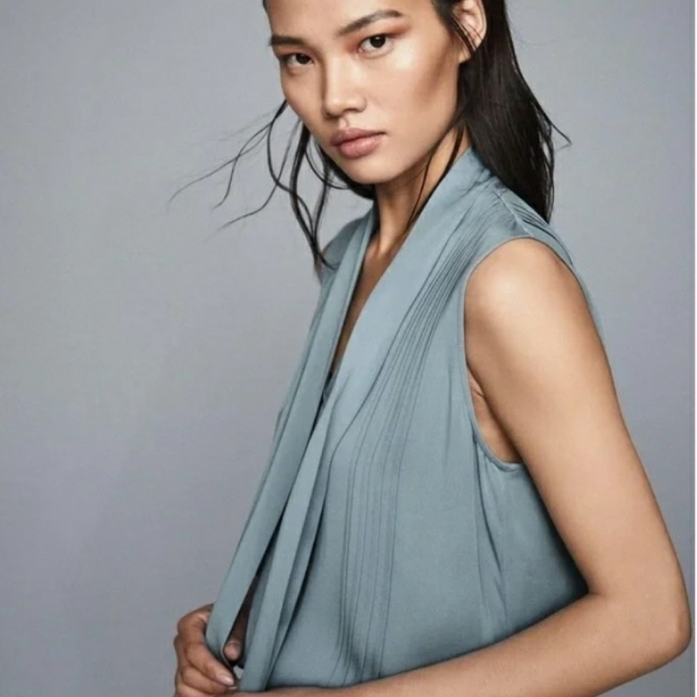 Reiss Pale Blue Sleeveless Tie-Neck Blouse - Picture 2 of 12